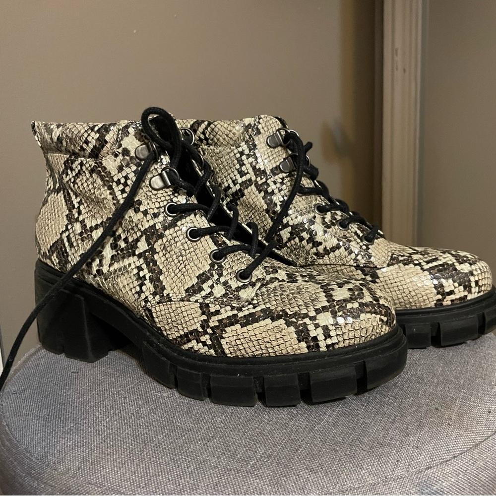 Snakeskin Lace-Up Ankle Boots